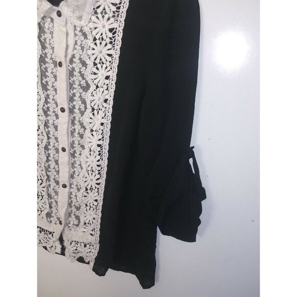 Secretary blouse Black w/ivory lace collared retro Victorian vintage style 60s - Picture 4 of 6